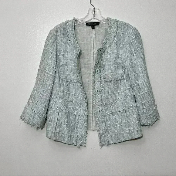 LAFAYETTE 148 NEW YORK Light Blue Tweed blazer | size 8P - Picture 4 of 5